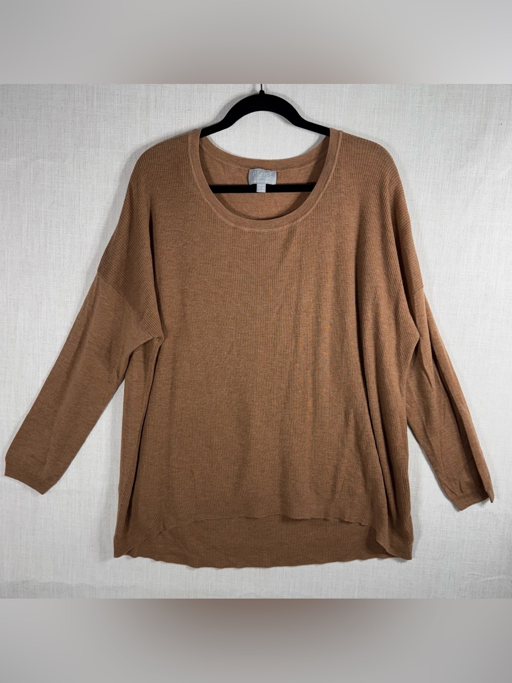Pure Collection Camel Crewneck Sweater - Lightweight Rib Knit 100Cashmere detail